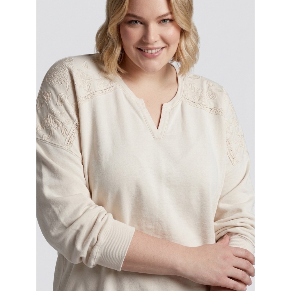 Lane Bryant Cream Floral Embroidered Sweatshirt Top Plus Size 26/28 Cottagecore